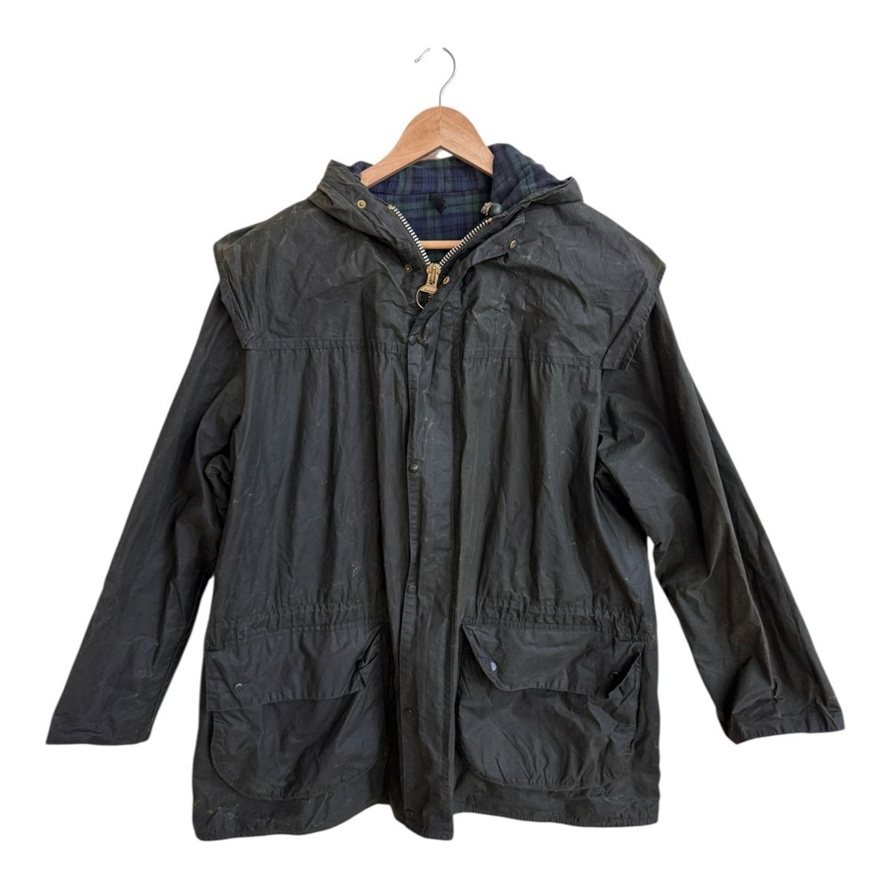 Barbour Durham Green Waxed Cotton Jacket Made in England Mens Size 42